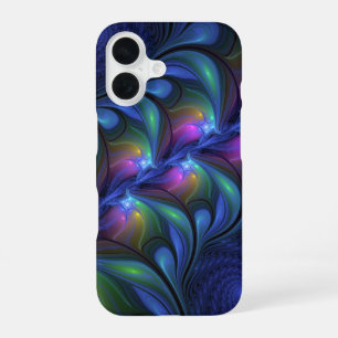 Funda Para iPhone 16 Colorido Luminoso Abstracto Azul Rosa Verde Fracta