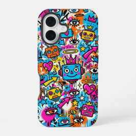Funda Para iPhone 16 Colourful Neon Robot Pattern iPhone 16 case