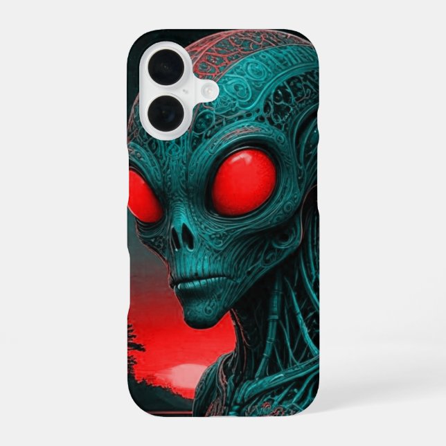 Funda para iPhone 16 con alienígena de ojos rojos (Reverso )