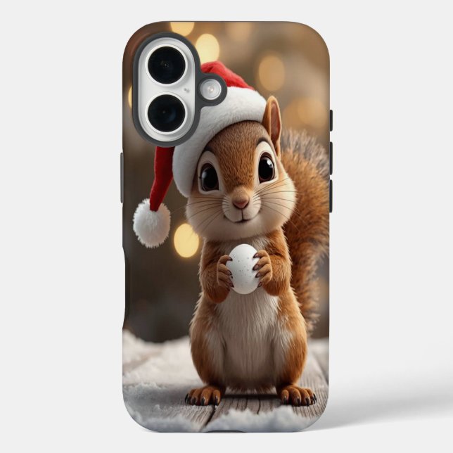 Funda para iPhone 16 con ardilla navideña adorable (Reverso )
