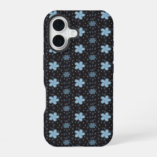Funda para iPhone 16 con flores de paisley azules  (Reverso )