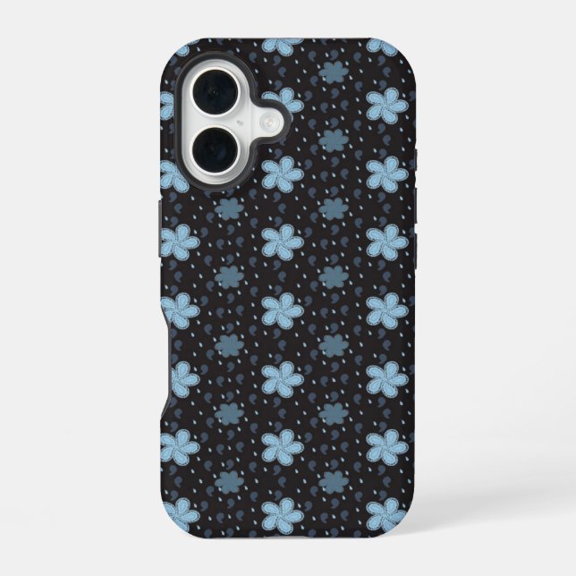 Funda para iPhone 16 con Flores Paisley Azules y N (Reverso )