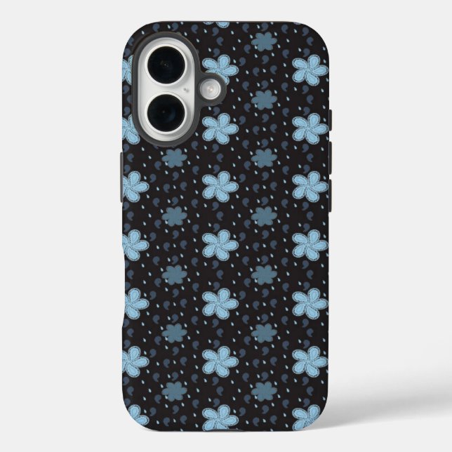Funda para iPhone 16 con Flores Paisley Azules y N (Reverso )