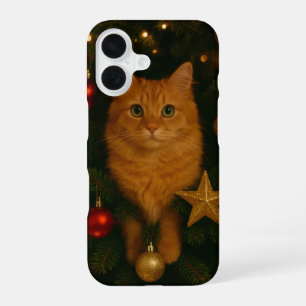 Funda para iPhone 16 con gato de árbol de Navidad