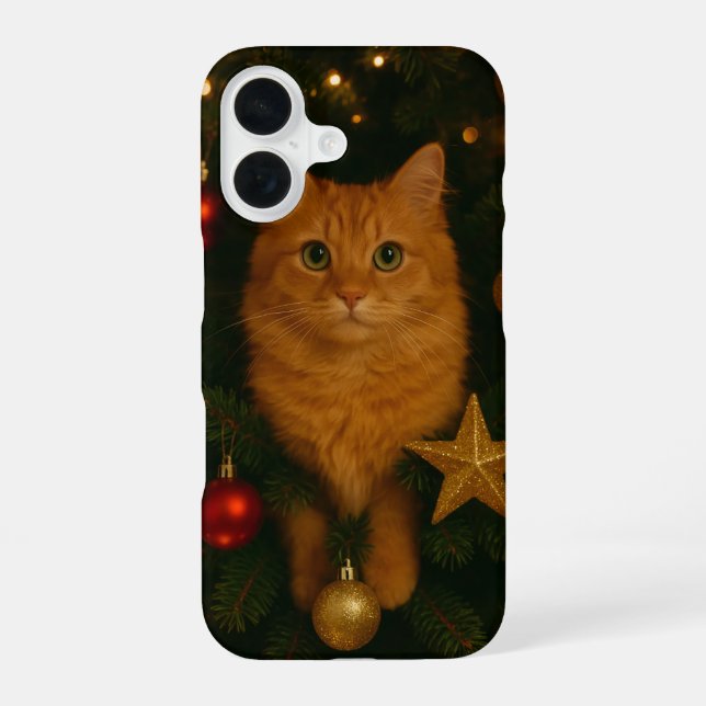 Funda para iPhone 16 con gato de árbol de Navidad (Reverso )