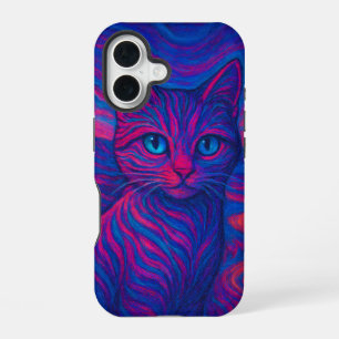 Funda para iPhone 16 con ilustración de gato neon