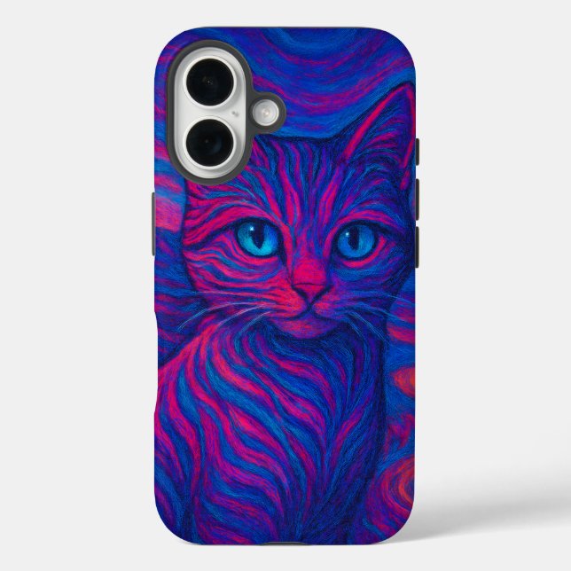 Funda para iPhone 16 con ilustración de gato neon  (Reverso )