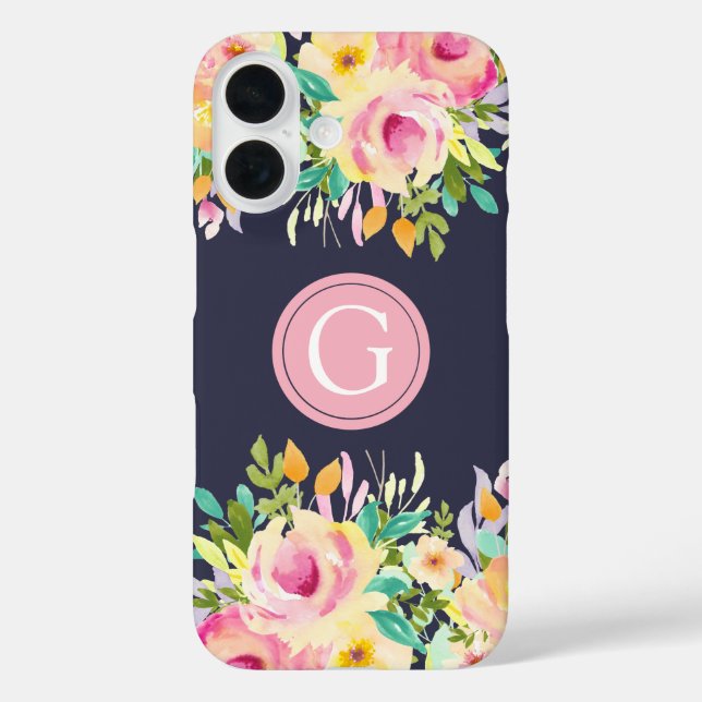 Funda para Iphone 16 con Monograma Floral de Acuar (Reverso )
