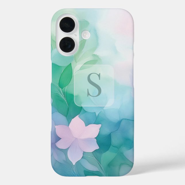 Funda para iPhone 16 con monograma floral de acuar (Reverso )