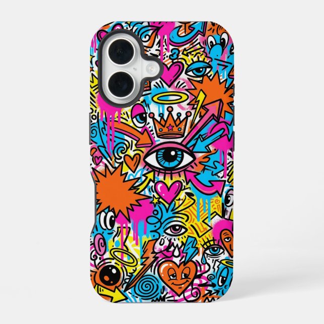 Funda para iPhone 16 con ojo de doodle ciberpunk c (Reverso )