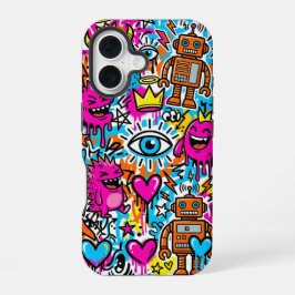 Funda para iPhone 16 con patrón de collage de graf