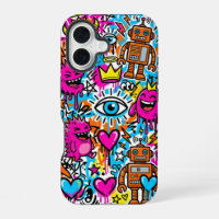 Funda para iPhone 16 con patrón de collage de graf