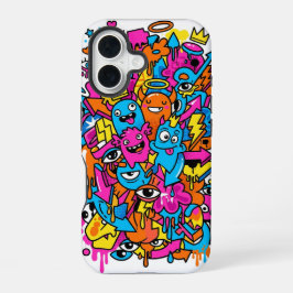 Funda para iPhone 16 con patrón de monstruo Kawaii
