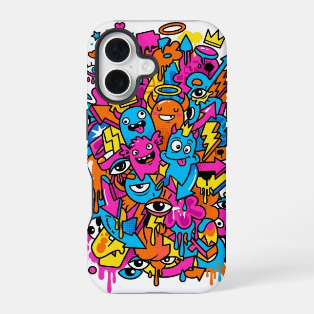 Funda para iPhone 16 con patrón de monstruo Kawaii (Reverso )