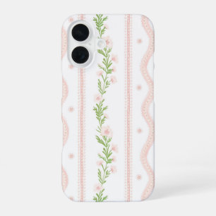 Funda para iPhone 16 con rayas florales rosadas Pr