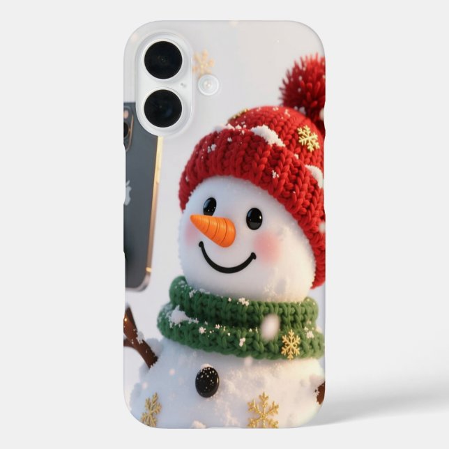 Funda para iPhone 16 con selfie de muñeco de nieve (Reverso )