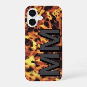 Funda Para iPhone 16 Concha de Tortuga Monogramada Gris Oscuro Negro