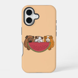 Funda Para iPhone 16 Conejillos de indias juguetones y sandía Ilustraci