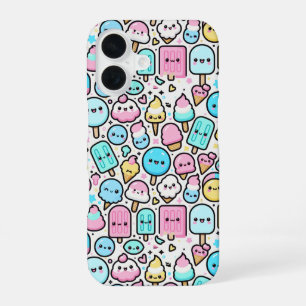 Funda Para iPhone 16 Cono de helado y garabatos de paleta