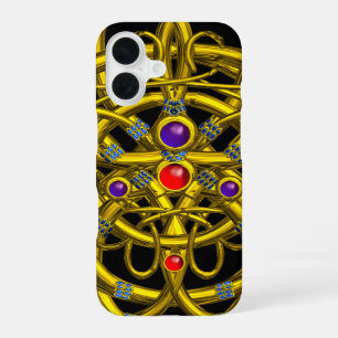 FUNDA PARA iPhone 16 CONOCIMIENTOS CELÁTICOS DE ORO ABSTRACTO CON GEMST