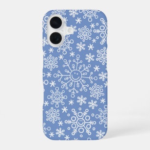 Funda Para iPhone 16 Copia de copos de nieve blancos y fondo azul