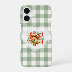 Funda Para iPhone 16 Coquette Retro Vintage Animales Bebés Ciervo Gingh