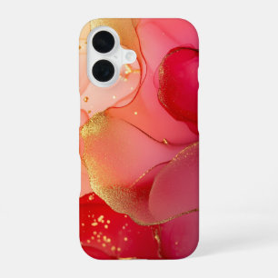 Funda Para iPhone 16 Coraline Éclat Lujo Coral Rojo Acuarela Oro