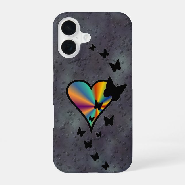 Funda Para iPhone 16 Corazón arcoiris y mariposa (Reverso )
