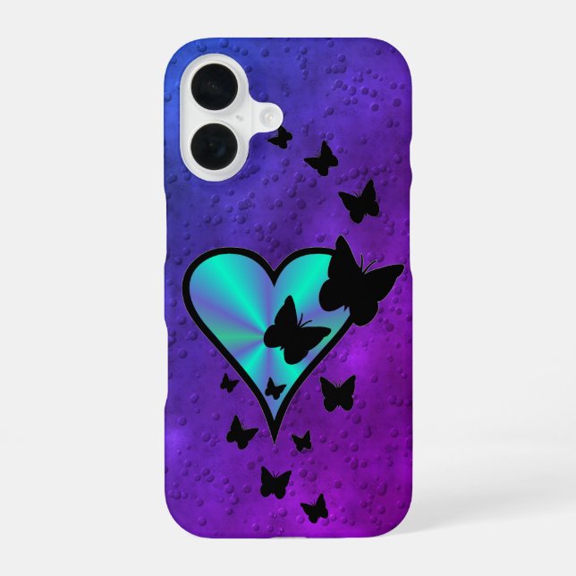 Funda Para iPhone 16 Corazón arcoiris y mariposa (Reverso )