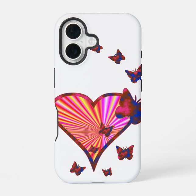 Funda Para iPhone 16 Corazón Arcoíris y Mariposa (Reverso )