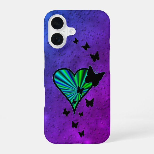 Funda Para iPhone 16 Corazón arcoiris y mariposa (Reverso )