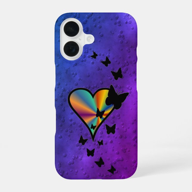 Funda Para iPhone 16 Corazón arcoiris y mariposa (Reverso )