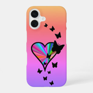 Funda Para iPhone 16 Corazón arcoiris y mariposa