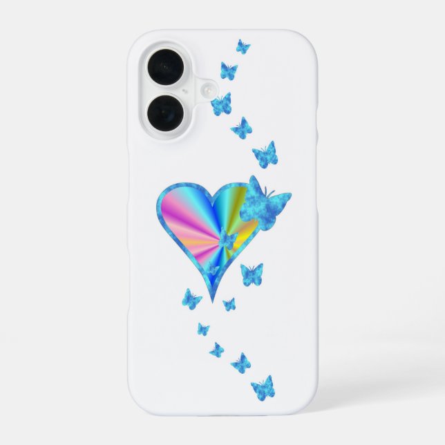 Funda Para iPhone 16 Corazón arcoiris y mariposa (Reverso )