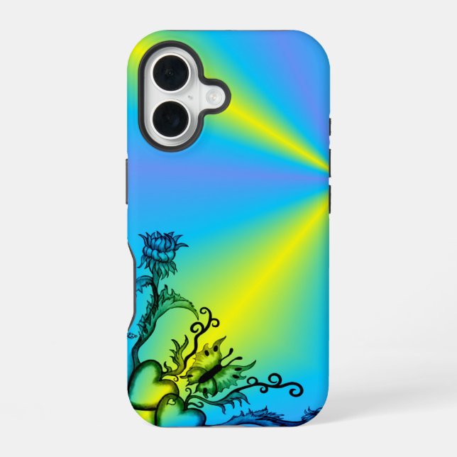 Funda Para iPhone 16 Corazón con flor y mariposa (Reverso )