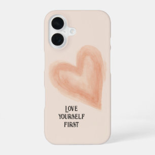 Funda Para iPhone 16 Corazón de acuarela sonrosado 'Ámate primero'