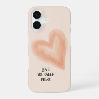 Funda Para iPhone 16 Corazón de acuarela sonrosado 'Ámate primero'
