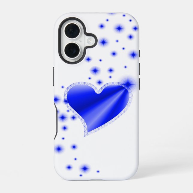 Funda Para iPhone 16 Corazón de Arcoíris Azul con Estrellas (Reverso )