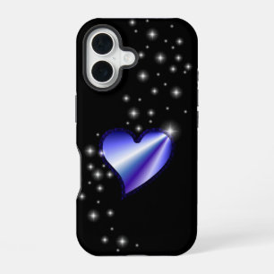 Funda Para iPhone 16 Corazón de arcoiris morado con estrellas en negro