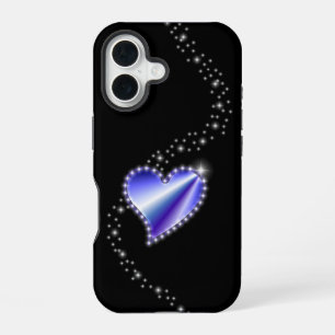 Funda Para iPhone 16 Corazón de arcoiris morado con estrellas en negro