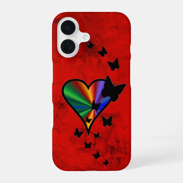 Funda Para iPhone 16 Corazón de Arcoíris y Mariposa (Reverso )