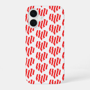 Funda Para iPhone 16 Corazón de San Valentín con rayas rojas y blancas