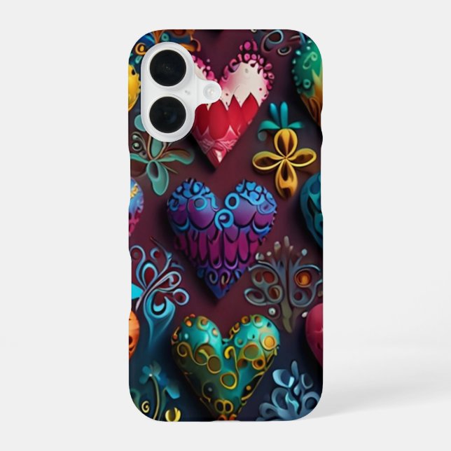 FUNDA PARA iPhone 16 CORAZONES (Reverso )
