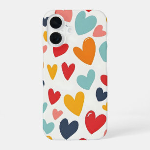 Funda Para iPhone 16 Corazones Adorables y Coloridos Doodle Romántico