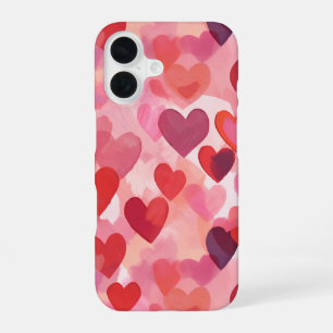 Funda Para iPhone 16 Corazones de Acuarela Rosados y Rojos Coqueta Romá