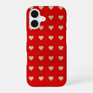 Funda Para iPhone 16 Corazones de color beige sobre un fondo rojo
