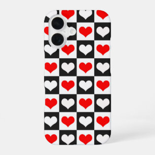 Funda Para iPhone 16 Corazones de cuadros rojos y blancos