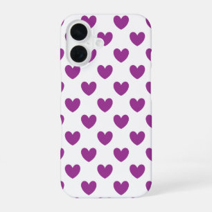 Funda Para iPhone 16 Corazones de lunares morados sobre blanco