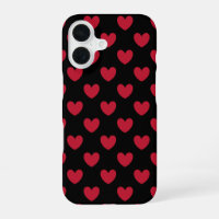 Corazones de lunares rojos sobre negro