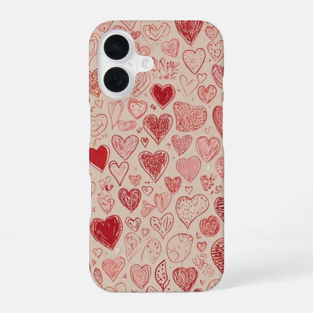 Funda Para iPhone 16 Corazones Doodle Caprichosos (Reverso )